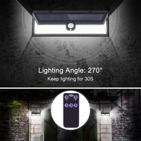 Lámpara Solar de Jardín con Sensor de Movimiento de 3 Caras, 118 LED, Impermeable IP65, Montaje en Pared Exterior, Control Remoto, CRI 80, Ángulo de Haz de 270°, Regulable