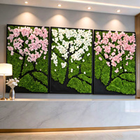 Panneau d'art carré en mousse de renne véritable préservée, fleurs artificielles de cerisier pour fond de bureau ou d'hôtel - Écologique, Saint-Valentin