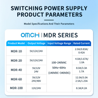 Alimentation à découpage sur rail DIN série OMCH MDR-10-100 10/20/40/60/100W 5V/12V/24V/48V 50/60Hz, entrée universelle simple 100-240VAC