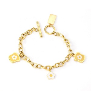 Bracelet unisexe à maillons en acier inoxydable 316 plaqué or 18 carats avec breloque œuf au plat émaillé, certifié – Nouvelle collection de bijoux personnalisés en promotion - Product Image 1