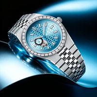 Montre automatique ronde pour homme, cadran nid d'abeille, bracelet en acier inoxydable bicolore, lunette sertie de diamants, marque privée AIMANA 8810