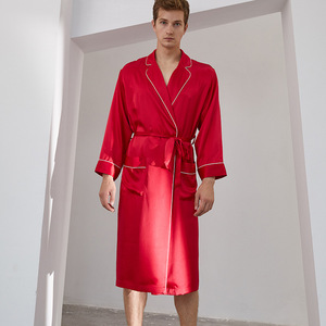 19 Mmi Chemise de nuit en soie Pyjamas longs pour hommes Été et automne 100% Vêtements de maison en soie de mûrier Chemise de nuit à lacets pour hommes - Product Image 2