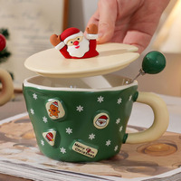 Tasse à café en céramique avec couvercle et dessin animé mignon du père Noël, cadeau de Noël créatif, tasse d'eau pour couple, vente en gros