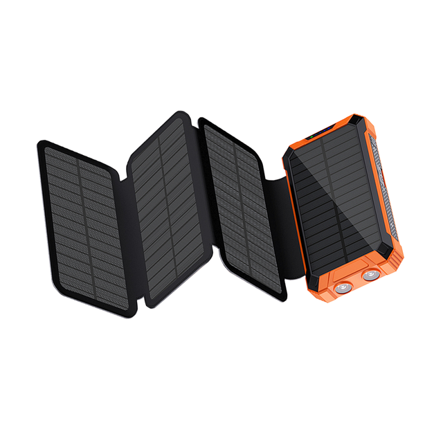 Waterproof Foldable Portable Monocrystalline Solar Power Bank 20000mAh 10W LED Display Built-in 4 Cables Wireless Mobile Charger