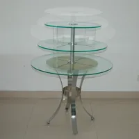 Cina Professional 3 fila di vetro tavola rotonda per il negozio di vendita al dettaglio display da tavolo di vetro con supporto in metallo