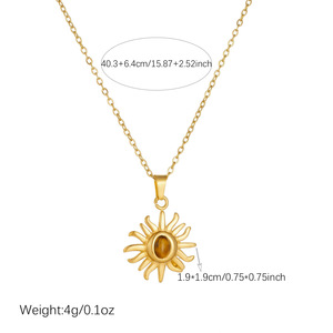 Stainless Steel Gold Plated Tiger's Eye Sun Pendant Necklace For Daily Wear Gift Clavicle Chain - Product Image 4