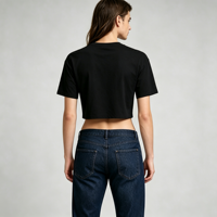 T-shirt court noir pour femme, coupe ajustée, 100 % coton, col rond, imprimé sérigraphié, style été tendance