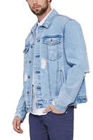 Denim de haute qualité lavage hommes coton en détresse en gros vieux trou veste en jean pour hommes