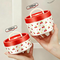 Thermos alimentaire hermétique à un seul compartiment, motif cerise, en acier inoxydable 304, pour le stockage quotidien des repas, boîte à lunch portable