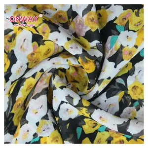 Individueller blumen 75D-druck 100% Polyester günstiger Chiffon-Bandstoff Werkslieferung Frühjahrs-Gewebeartikel einfarbig Stoff auf Lager