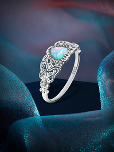 Classic Style Rhodium Plated <strong>925</strong> Sterling <strong>Silver</strong> Heart Shape Opal <strong>Ring</strong> for Women Engagement Birthday Gift Wedding Party - Product Image 5