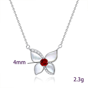 9 Collares de Plata 925 con Mariposa de Nácar en Tendencia, Piedra Natural de Corte Redondo de 4mm, Joyería Antideslustre Estilo Urbano - Product Image 6