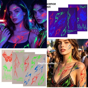 Autocollants de <span class=keywords><strong>tatouage</strong></span> fluorescents imperméables, motif araignée, crâne, épines, pour le corps et le visage, autocollants temporaires pour festivals EDM, Halloween - Product Image 2