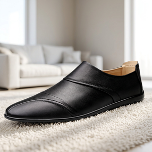Zapatos de cuero sin cordones para hombre, diseño 2026, con detalle de paneles cosidos, tacón convertible para uso bidireccional, suela plana, zapatos casuales de vestir para hombre - Product Image 1
