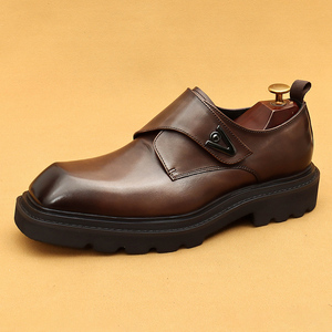 Chaussures en cuir pour hommes à semelles épaisses, rehausseurs de talon, bout large et carré, style coréen, légères, à enfiler, pour affaires et occasions formelles - Product Image 3