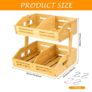 Cesta de frutas de bambú de 2 niveles, cuenco de almacenamiento de frutas y verduras, soporte de gran capacidad de almacenamiento, estante escalonado para mostrador de cocina - Product Image 2