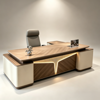 Bureau de direction moderne de luxe, grand bureau de patron avec éclairage LED pour PDG, mobilier de bureau administratif, ensemble de bureau de gestionnaire
