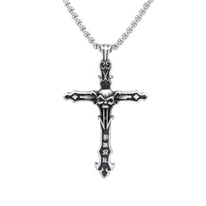 yunnique Stainless Steel <b>Cross</b> Pendant Skull Design Men's Necklace Fashion Retro Themed Charm Gift Jewelry 60cm <b>Chain</b> - Product Image 5