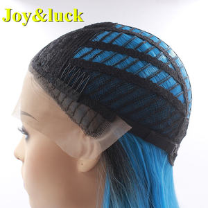 Perruque Lace Front Wig synthétique <span class=keywords><strong>mi</strong></span>-longue — noble, perruque coupe au carré naturelle noire ombrée bleue, perruque pour femmes, <span class=keywords><strong>cheveux</strong></span> lisses, vente en gros - Product Image 6