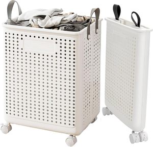 Panier à linge en maille plastique de haute qualité, robuste, durable, réutilisable et écologique avec roulettes pour le rangement à domicile - Product Image 1