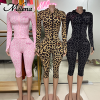 Ensemble imprimé animal Milena, best-seller - Veste zippée et pantalon capri, ensemble deux pièces, style sport décontracté, personnalisable