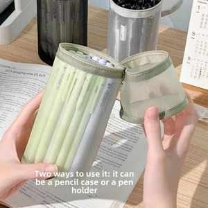 Mesh Pencil Case Transparent Large-Capacity Minimalist Vertical Stationery <b>Bag</b> Primary <b>School</b> Students Cute High-Value Wholesale - Product Image 4