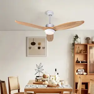 Modern Living Room Home Decorative Dc Motor 3 wood Blades Remote Control Mute Led Ceiling Fan With Light