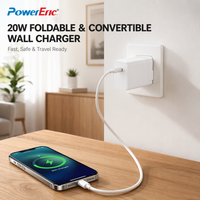 Chargeur rapide USB-C PD ABP 5V3A 9V2.22A 12V1.67A 20W PD0202, adaptateur secteur pliable avec prise convertible 100-240V