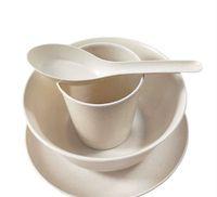 Ensemble de vaisselle en bambou blanc moderne de luxe de haute qualité, tasse, bol, cuillère, assiette, écologique, biodégradable, léger, jetable