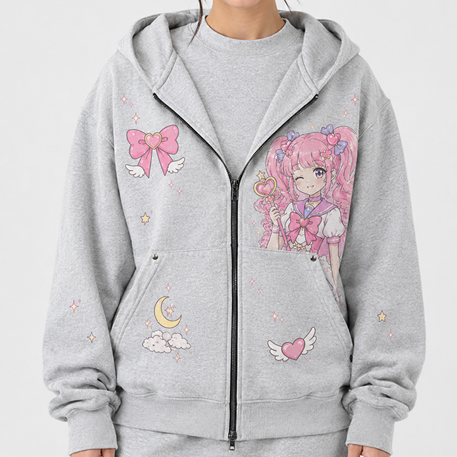 Anime Graphic Pullover Hoodie-Polyester/Cotton Fleece Oversized Fit Heavyweight