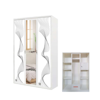 Armoire Moderne Pliable en Métal pour Chambre à Coucher, Armoire en Acier Économique avec Serrure à Came, Design Imprimé, Revêtement Écologique en Poudre, 3 Portes, Idéale pour Appartement