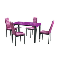 Ensemble table à manger rectangulaire en verre trempé et chaises en cuir design moderne