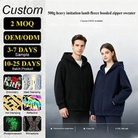 Sudadera con Capucha y Cremallera de Forro Polar de 500 g/m² para Hombre y Mujer, 65% Algodón, Forro de Lana de Cordero, Gruesa, Térmica, para Invierno, Personalizable, Tallas S-5XL
