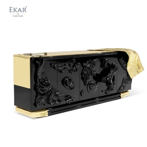 Mobile da soggiorno in stile <span class=keywords><strong>moderno</strong></span> <span class=keywords><strong>con</strong></span> elementi in rame: finitura nera lucida, intagli squisiti - Product Image 4