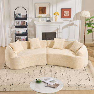 Sofá Seccional de Tres Plazas con Esquinas Curvas de Estilo Nórdico Minimalista, Tapicería Textil Ecológica y Agradable al Tacto - Product Image 3
