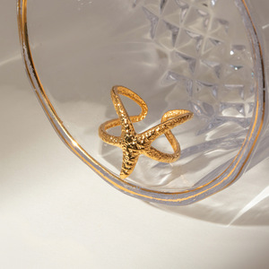 Starfish <b>Open</b> <b>Ring</b> Gold Plated Stainless Steel Geometric Design Unisex Jewelry Gift - Product Image 4