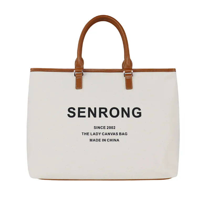 2022 custom logo fashion latest style women ladies large canvas handbag cotton leather tote bags