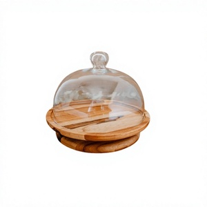 Handmade Wooden Dessert Cake <b>Server</b> With Glass Dome Customized Size Round Shape Pastry Cake <b>Server</b> With Dome - Product Image 1