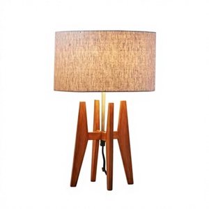 Midcentury Wooden <b>Desk</b> Lamp with Fabric Shade Warm White Light Decorative Design for Bedroom <b>Study</b> Dining Areas - Product Image 1