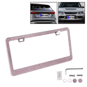 Stainless Steel Rhinestone License Plate Frame 178mm Hole Distance US Standard <b>Car</b> <b>Decoration</b> Pink Black White Colorful - Product Image 3