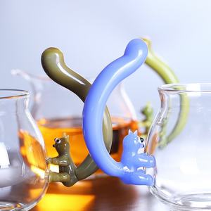 Ketel kaca borosilikat tahan panas, Set teko teh siang hari dengan warna kreativitas pegangan hewan 250ml - Product Image 3