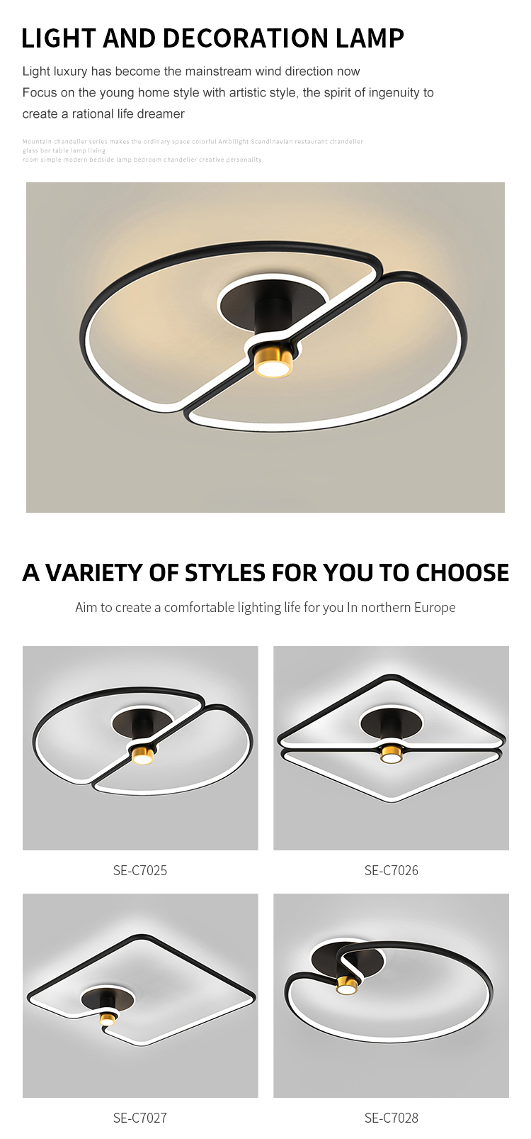 Long Term Use Indoor Fashion Decoration Black Aluminum Bedroom Living Room Modern LED Ceiling Lamp