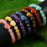 Bracelet réglable en pierre naturelle d'agate, perles rondes de 8 mm, forme de cœur, cadeau unisexe, bijoux tendance