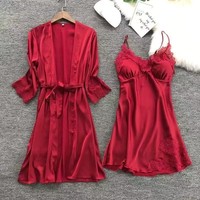 Ensemble de pyjama deux pièces grande taille le plus vendu pour la maison, avec chemise de nuit sexy