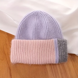 High Quality Knitted Beanie Hat Children's Adults Rabbit Hair Thickened Two Color Warm <b>Winter</b> <b>Caps</b> for Women - Product Image 5