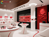 Meubles sur mesure pour parfumerie, îlot de présentation de produits de beauté, comptoir de présentation personnalisé, décoration, design intérieur de boutique de parfums en bois
