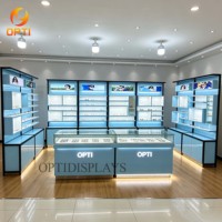Vitrina Óptica LED Personalizada, Estante de Pared Blanco para Gafas de Sol y Exhibidor de Vidrio para Muebles de Interior de Ópticas