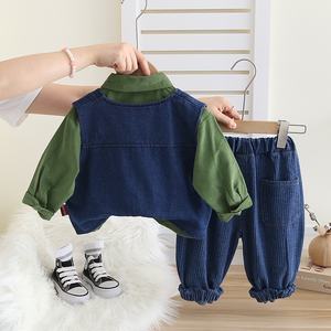 Qingli Logo personnalisable décontracté coton à manches longues chemise trois pièces ensemble Shorts haute qualité garçon motif floral enfants tenue - Product Image 3