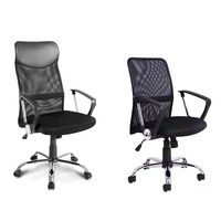 Chaise de bureau exécutive à dossier haut au design contemporain en tissu maillé noir avec base en métal chromé