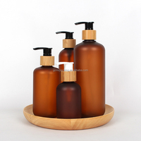 Botol sampo pompa lotion bambu, 60ml 120ml 250ml 500ml 250ml botol plastik dengan tutup sekrup bambu dengan logo laser kustom